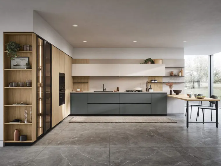Cucina Moderna angolare con penisola Domino Composizione 01 di Prima Cucine