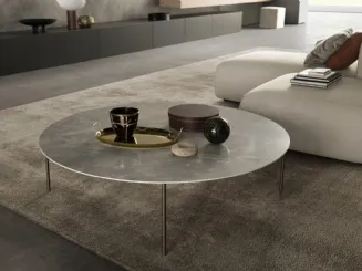 Tavolino Darwin rotondo con top in ceramica e base in metallo di Presotto
