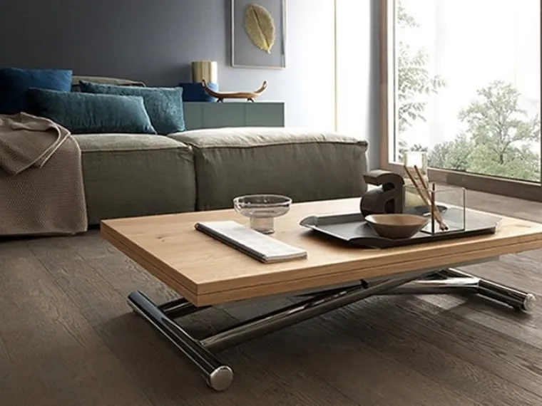 Tavolino regolabile in altezza con struttura in metallo e piano in legno Universe di Altacom