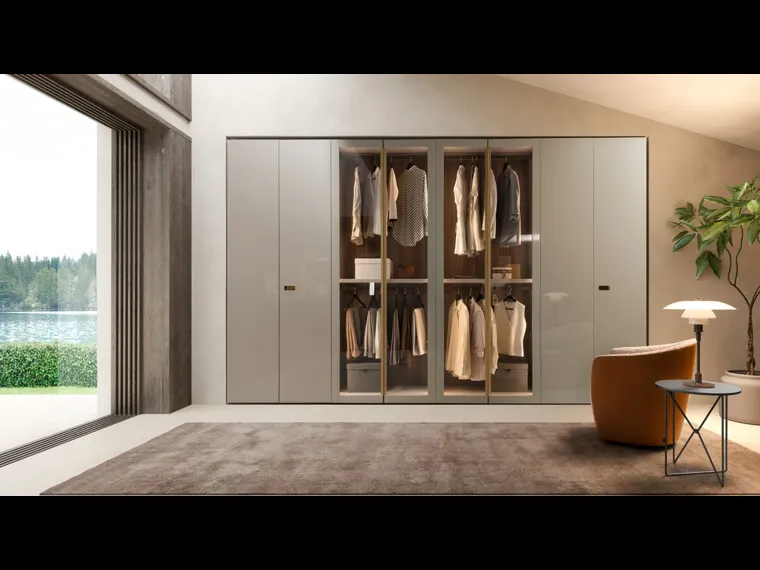 Armadio con ante battenti Anteprima in laccato lucido Gris Beige di Presotto