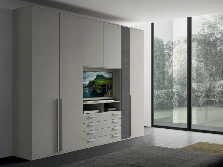 Armadio con ante battenti e vano porta TV Golf M210 in melaminico di Colombini Casa