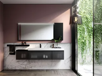 Mobile da Bagno sospeso in vetro e alluminio finitura nero Cubik 02 di Ideagroup