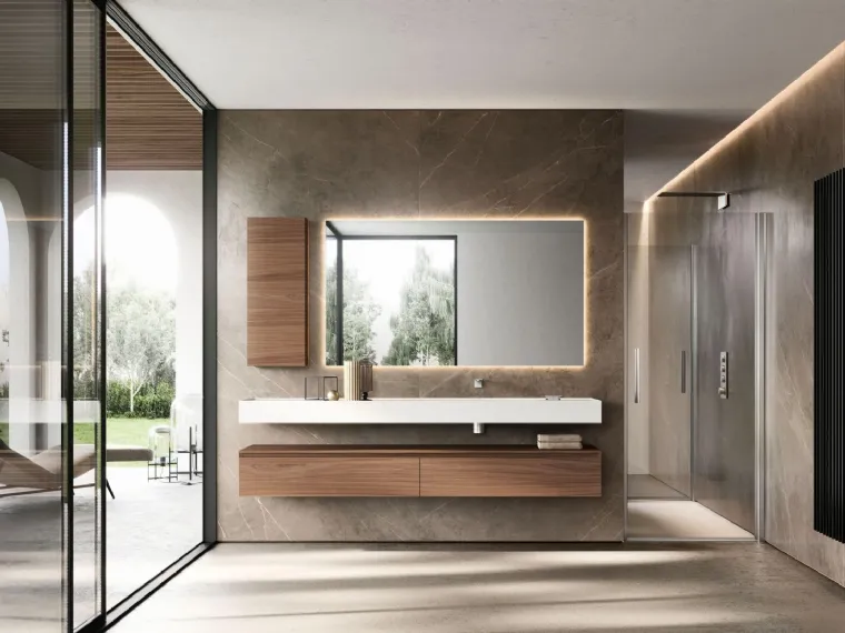 Mobile da Bagno sospeso in Noce Canaletto Cubik 23 di Ideagroup