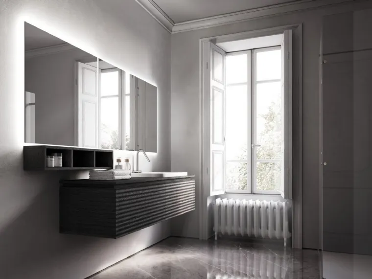 Mobile da Bagno sospeso in Rovere moro ondulato Dolcevita 08 di Ideagroup
