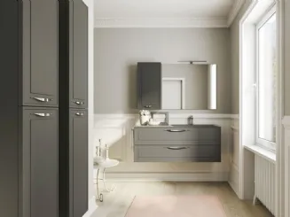 Mobile da Bagno in laminato opaco e top con lavabo integrato in cristallo extra chiaro laccato Dressy 01 di Ideagroup