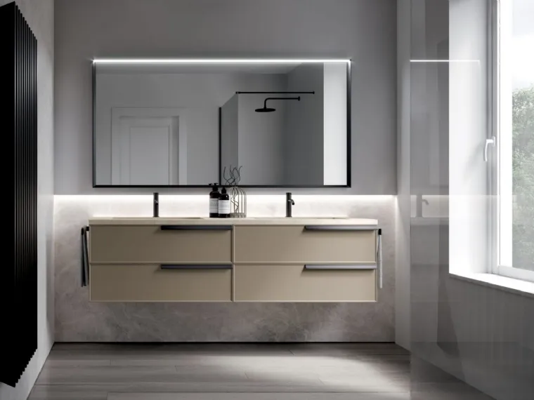 Mobile da Bagno sospeso in laccato opaco soft touch e top in Gres Form 05 di Ideagroup