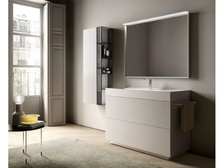 Mobile da Bagno a terra in Rovere laccato bianco opaco a poro aperto Dogma 11 di Ideagroup