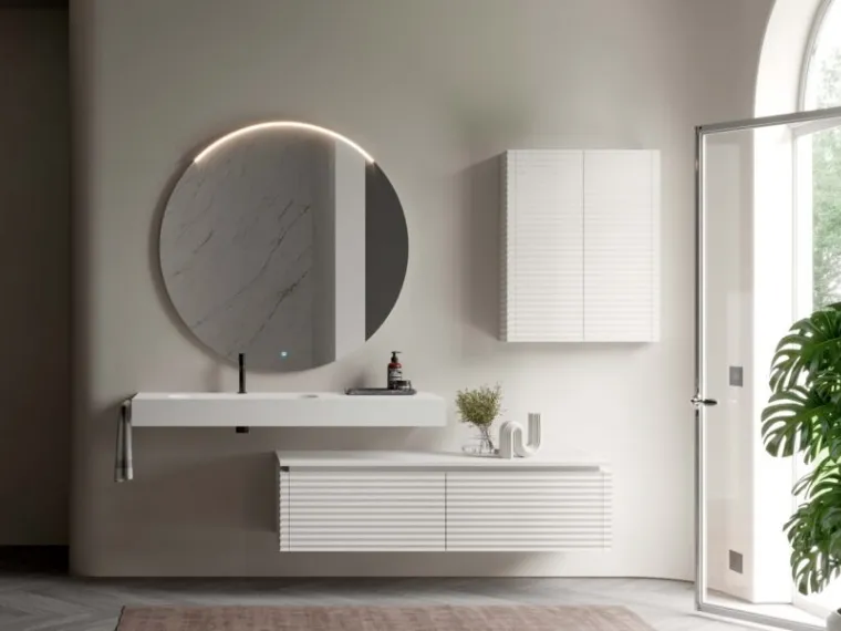 Mobile da Bagno sospeso in rovere laccato neve Dolcevita 06 di Ideagroup