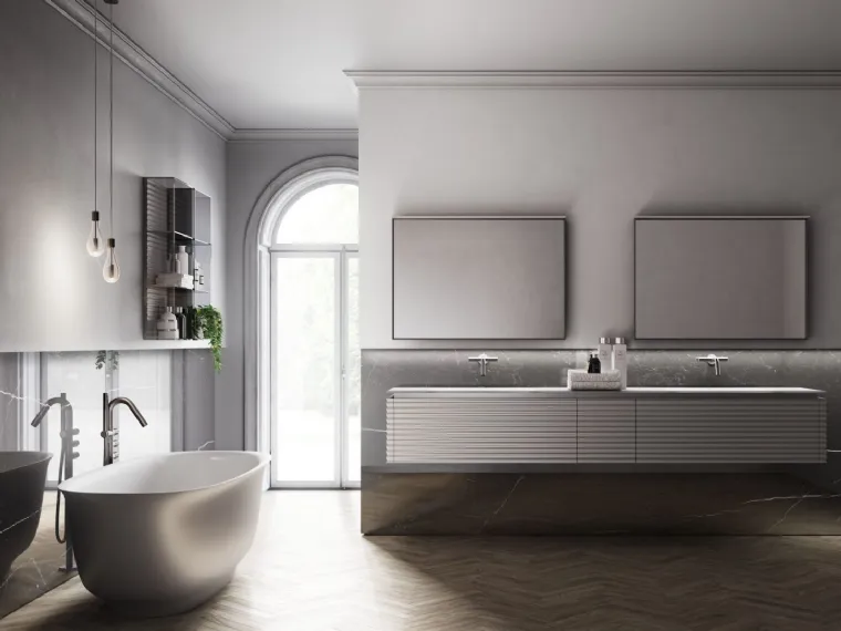 Mobile da Bagno sospeso in laccato Metal Color Titanio opaco Dolcevita 09 di Ideagroup