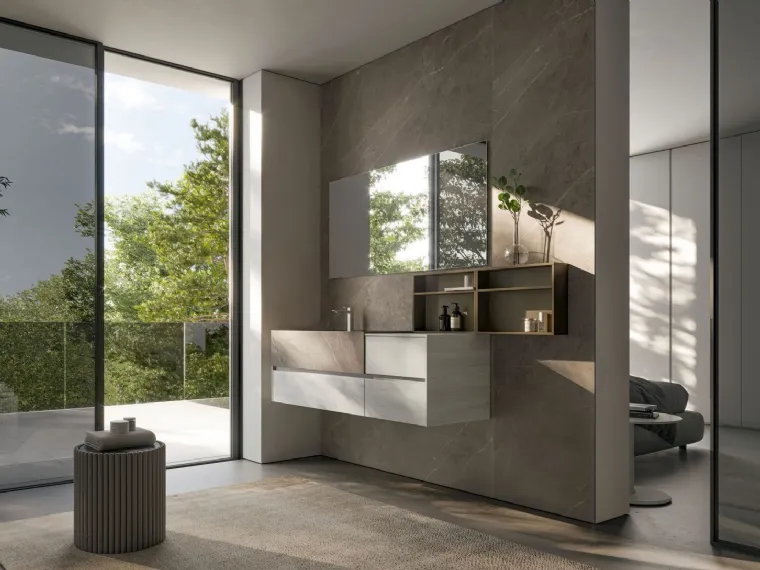 Mobile da Bagno sospeso in HPL con lavabo integrato in Gres Pietra Piasentina Nyù 16 di Ideagroup