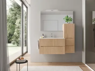 Mobile da Bagno sospeso in laminato ondulato effetto legno Smyle 04 di Ideagroup