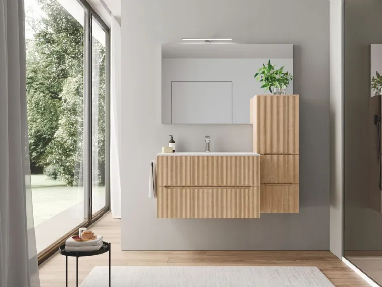 Mobile da Bagno sospeso in laminato ondulato effetto legno Smyle 04 di Ideagroup