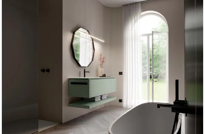 Mobile da Bagno sospeso in laminato ondulato effetto legno Smyle 07 di Ideagroup