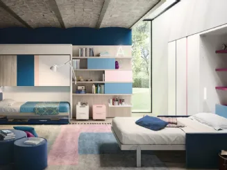 Cameretta Ambiente 05 Young con Kali Duo Board e Altea Sofa con Tetris e Living Young System componibile di Clei