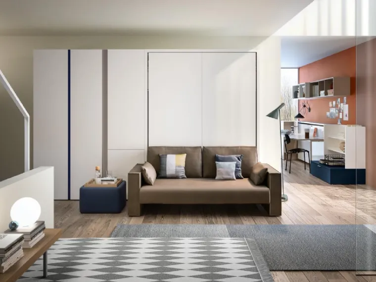 Letto a scomparsa trasformabile Living 13 chiuso con divano integrato lineare Penelope 2 Sofa di Clei