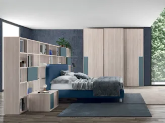 Letto in ecopelle Blu Oceano con testiera Golf Reverso di Colombini Casa