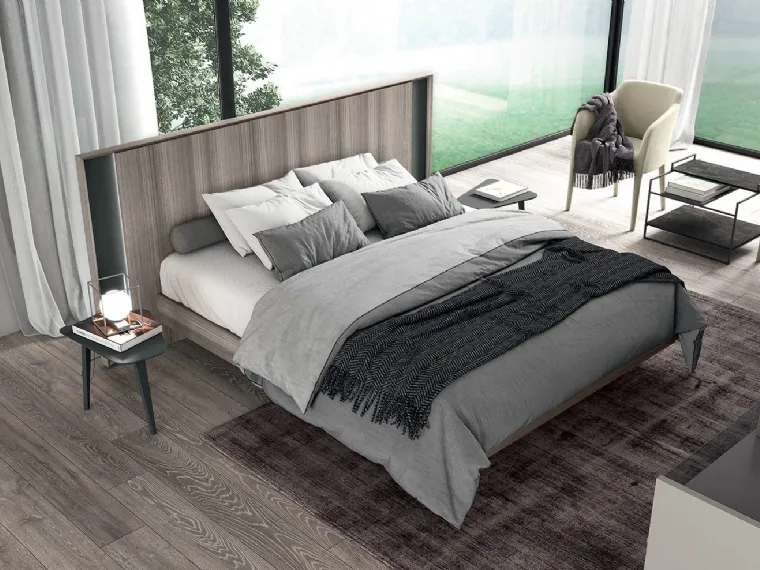 Letto matrimoniale in legno con testiera con luci a led Vitalyty Pure di Colombini Casa