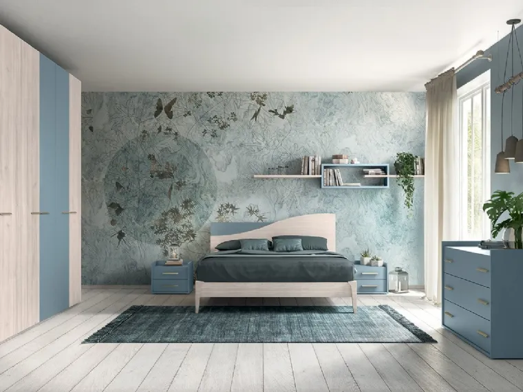 Letto Volo Sunrise con giroletto Manny finitura Ciliegio bianco e Cadaques di Colombini Casa