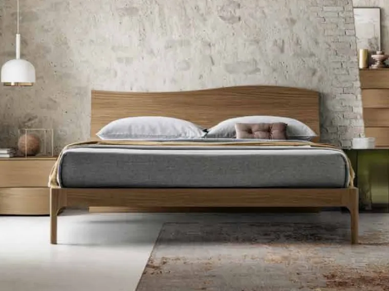 Letto moderno Wave finitura Matwood Coffee con testiera a onda di SantaLucia