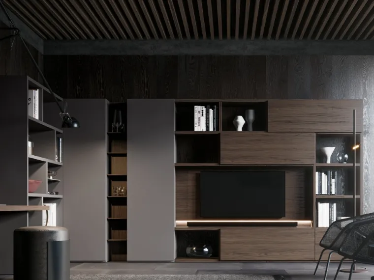 Libreria ad angolo in legno e laccato GS217 di SantaLucia