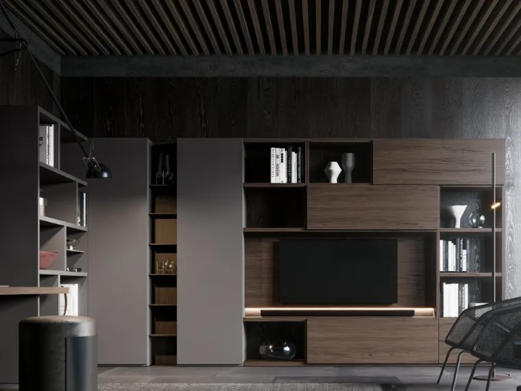 Libreria GS217 in melaminico effetto legno e laccato opaco di SantaLucia