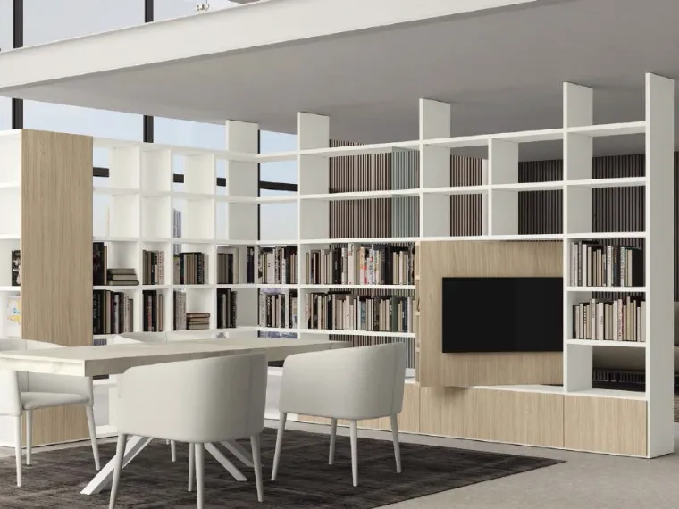 Libreria Vitalyty C25 bifacciale angolare divisoria finitura Ilice Wood e bianco di Colombini Casa