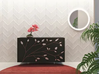 Madia Folium Decorata in laccato nero opaco di Fratelli Mirandola