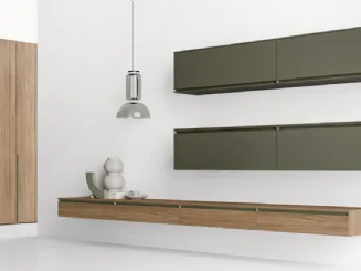 Parete Attrezzata con base sospesa in laccato opaco e melaminico GS212 di SantaLucia