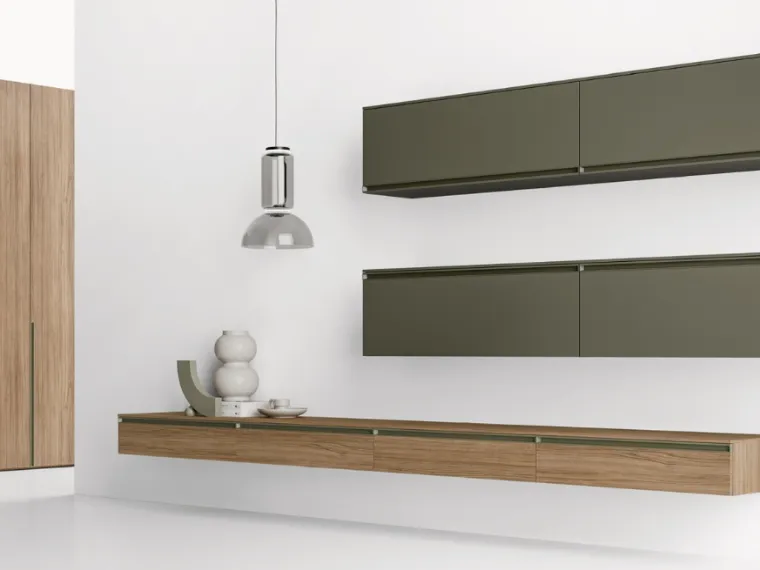 Parete Attrezzata con base sospesa in laccato opaco e melaminico GS212 di SantaLucia