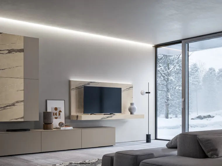 Parete Attrezzata GS303 in melaminico statuario e laccato opaco SantaLucia