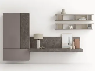 Parete Attrezzata GS304 in laccato opaco e melaminico effetto marmo grafite SantaLucia