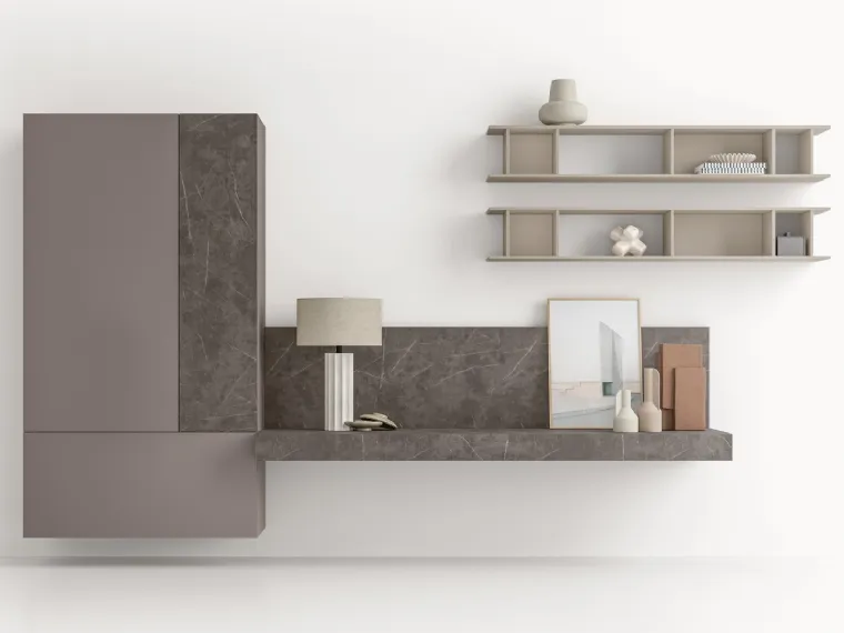 Parete Attrezzata GS304 in laccato opaco e melaminico effetto marmo grafite SantaLucia
