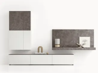 Parete Attrezzata GS307 in laccato opaco e finitura effetto marmo grafite di SantaLucia