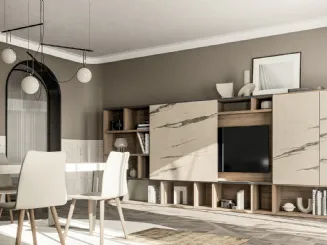 Parete Attrezzata GS310 in finitura matwood coffee e effetto marmo statuario di SantaLucia