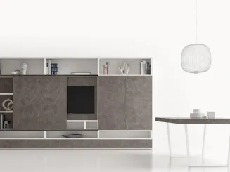 Parete Attrezzata GS314 in melaminico effetto marmo grafite e laccato bianco opaco di SantaLucia