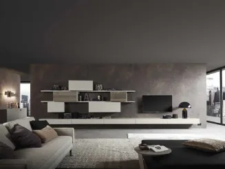 Parete Attrezzata InclinART 10 in laccato opaco e legno di Presotto