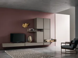 Parete Attrezzata in laccato con base sospesa KD008 di SantaLucia