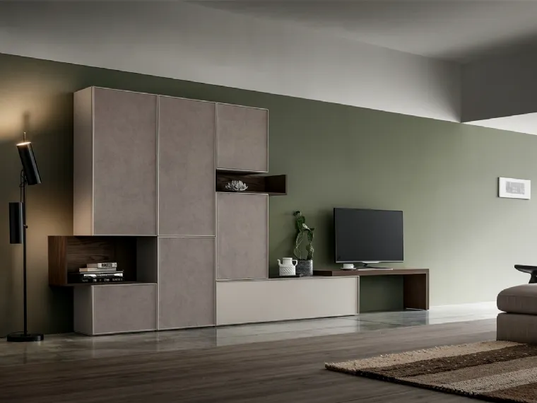Parete Attrezzata con ante in ecopelle KD010 di SantaLucia