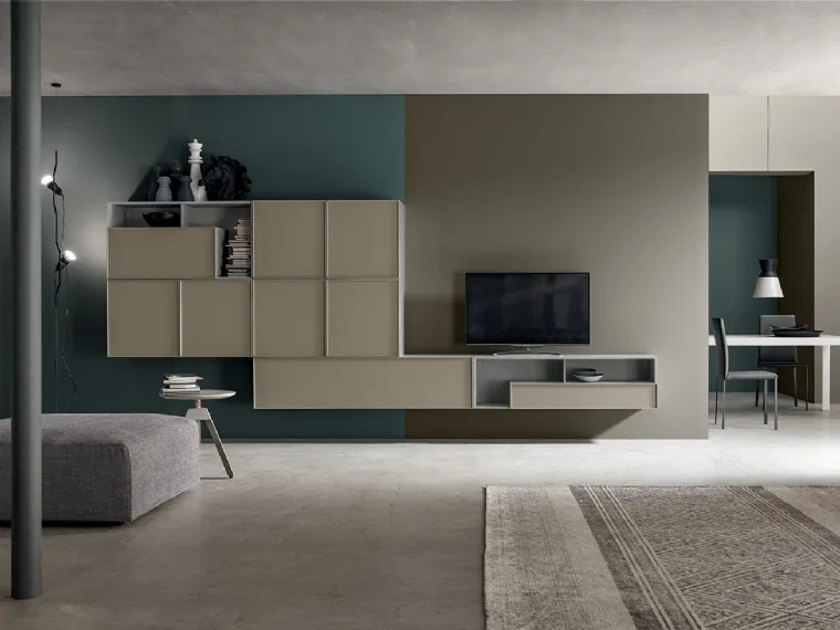 Parete Attrezzata moderna con base sospesa KD011 di SantaLucia