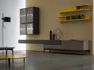 Parete Attrezzata con vetrinetta sospesa dotata di luci a led interne KV010 SantaLucia