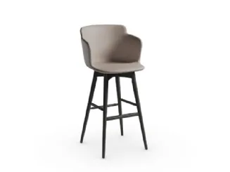 Sgabello in pelle con struttura in frassino tinto Calla LR TS di Midj