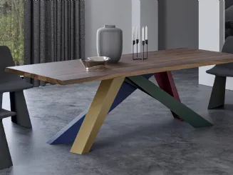 Tavolo Big Table con piano in legno e gambe in acciaio tagliato al laser in diverse misure e forme geometriche, sagomate e verniciate opache, in numerose combinazioni di colori, di Bonaldo