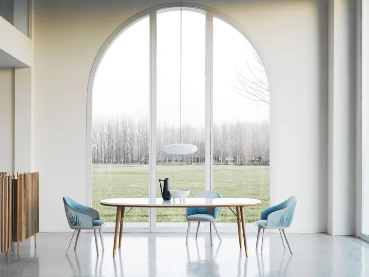 Tavolo ovale in vetro retrolaccato New Merge 01 di Presotto