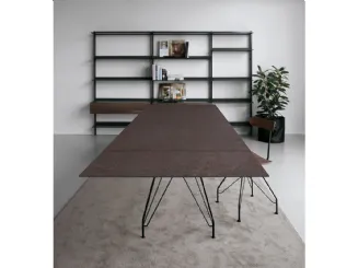 Tavolo rettangolare allungabile con top in ceramica porfido e telaio in acciaio nero T11 di Extendo
