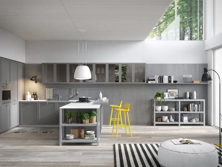 Cucina Classica angolare con penisola in legno laccato grigio opaco Mia 04 di Dibiesse