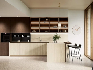 Cucina Moderna con penisola Altea Composizione 04 in laminam e legno di Prima Cucine
