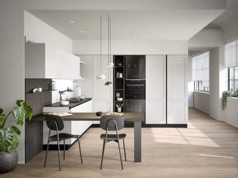 Cucina Moderna angolare con penisola Clio Composizione 02 di Prima Cucine