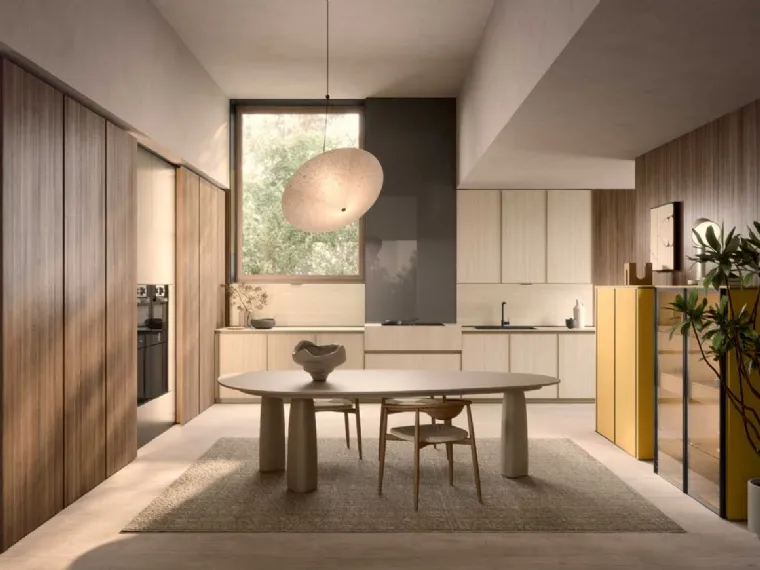Cucina Moderna Coco angolare in laminam travertino e essenza di Dibiesse