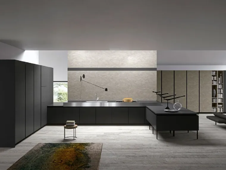 Cucina Moderna con penisola Vestimi 03 finitura Fenix NTM Ingo Nero di Dibiesse