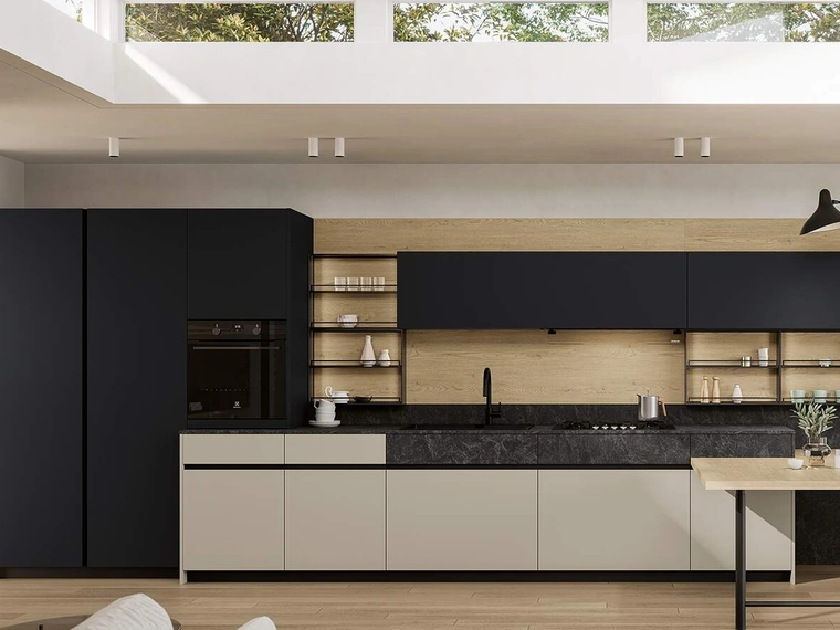 Cucina Moderna lineare Domino Composizione 03 in Pet di Prima Cucine